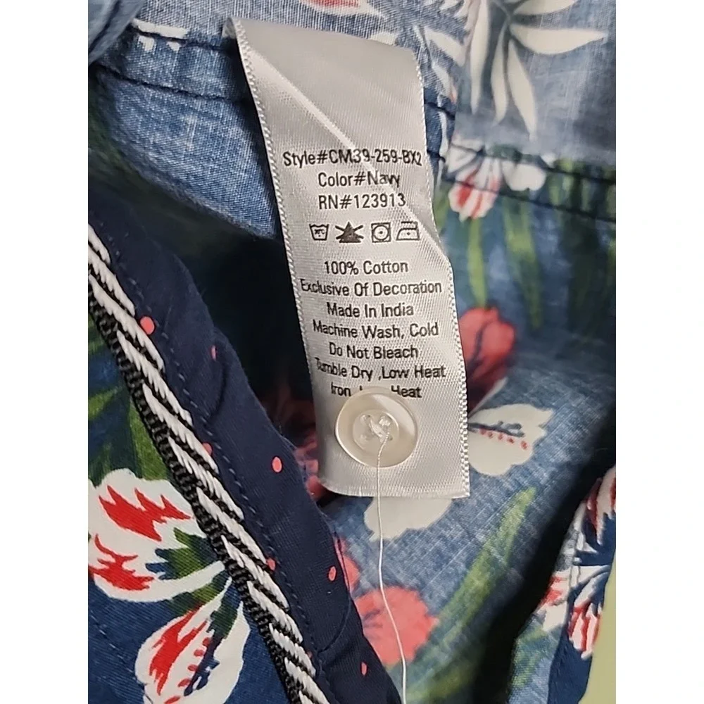 Jachs NY Mens Navy Blue Floral Cotton Short Sleeve Button Down Shirt Preppy M